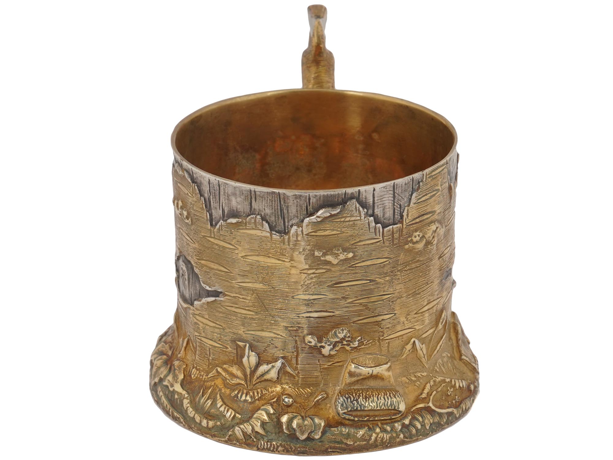 RUSSIAN GILT SILVER TREE STUMP TEA GLASS HOLDER PIC-3